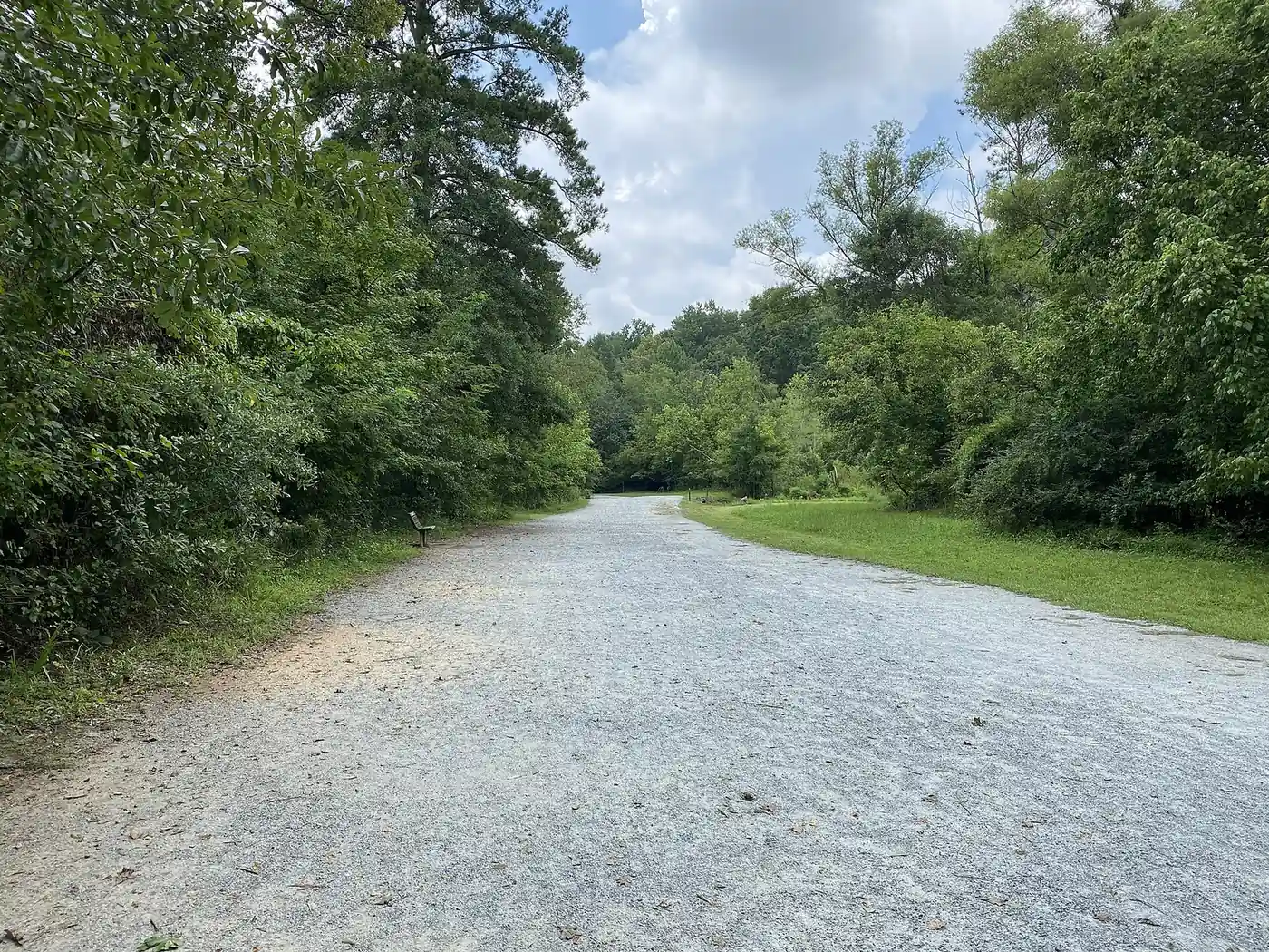 The wide gravel trail through the woods at Cochran Shoals in the Chattahoochee River National Recreation Area