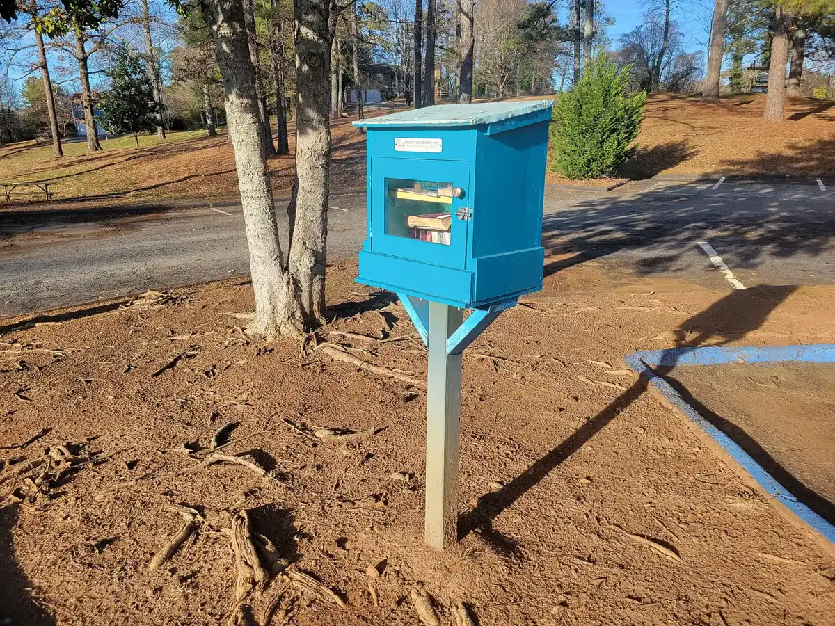 A Little Free Library at North Landing Lake Park, less than half a mile from Keheley Elementary