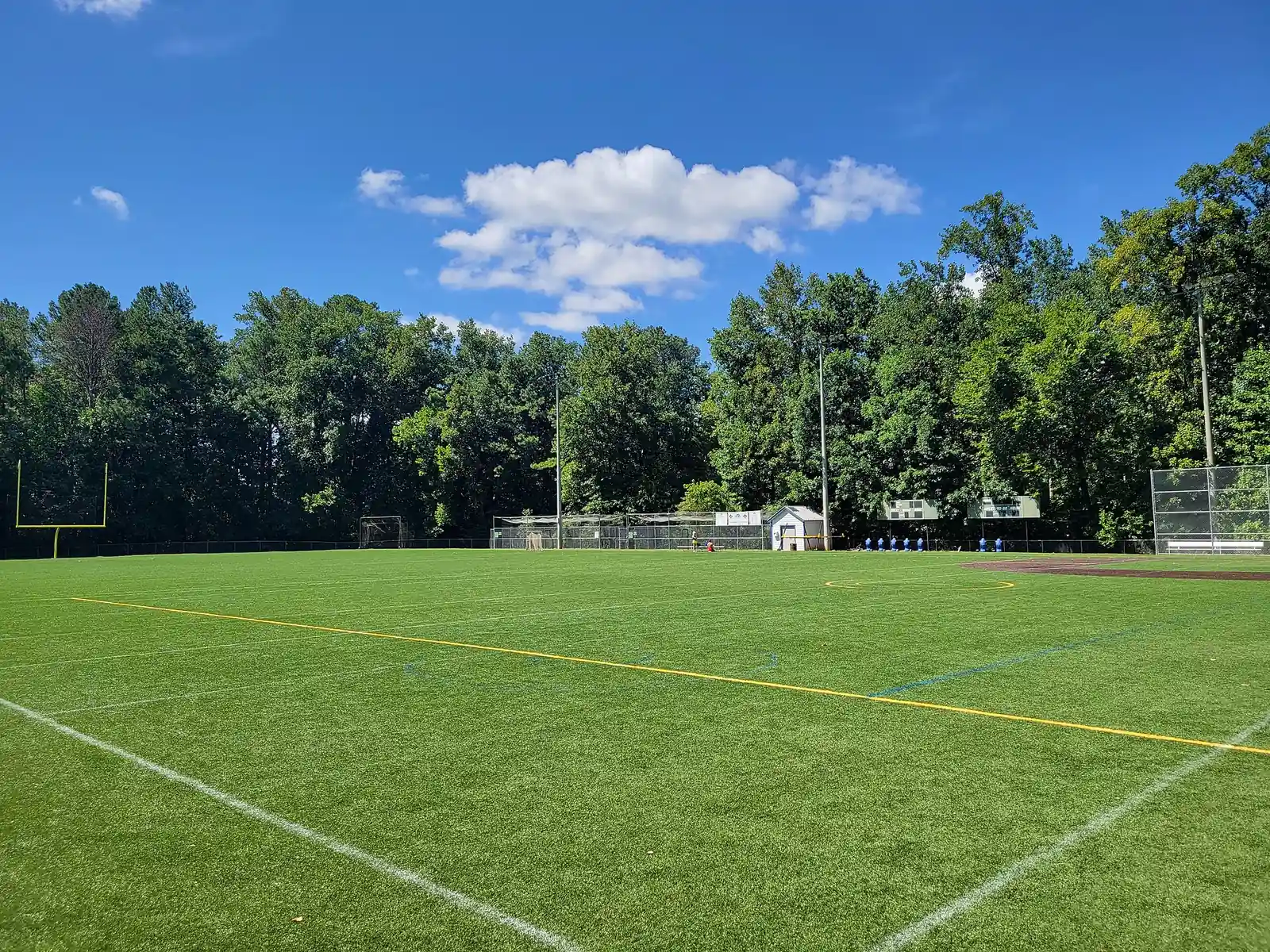 The turf football and softball field at Fullers Park, next to Fullers Recreation Center