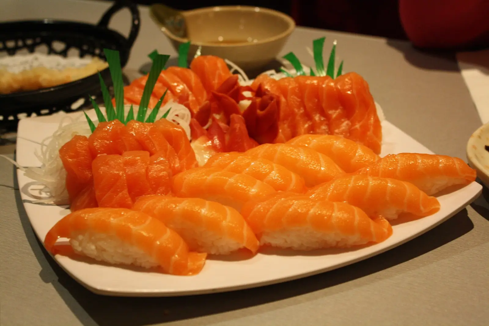 A platter of salmon sushi and sashimi. The photo was not taken at an East Cobb restaurant.